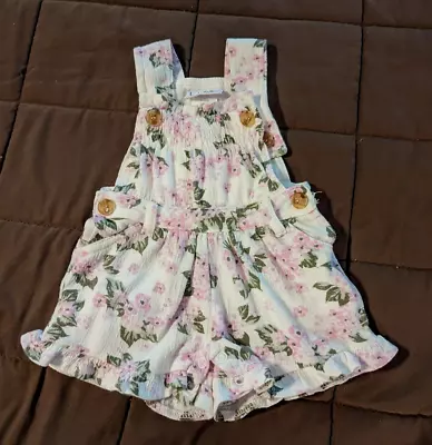 Nicole Miller Infant Girl Floral Romper /overall/shorts Size 0-3M EUC • $4.98