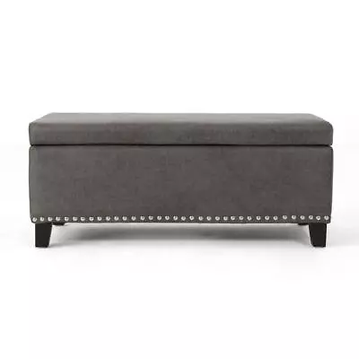 Noble House Storage Ottoman W/ Studs Microfiber Traditional Caren Slate Gray • $138.67