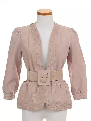 $99 • Buy Yves Saint Laurent YSL Pale Pink Suede Leather JACKET Blazer FR-36/38 W/belt