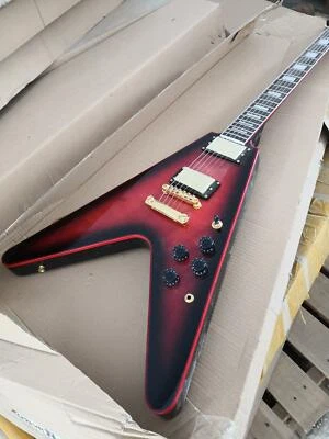 $239 • Buy Hot Sell Red Black Guitar Shape V Guitar Mahogany Body Pickups Golden Hardware