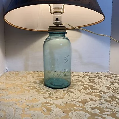 Vintage Aqua Ball Mason Jar Lamp • $15