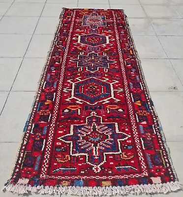 Authentic Hand Knotted Vintage Tribal Hareez Wool Area Runner Rug 5.2 X 1.10 Ft • $0.99