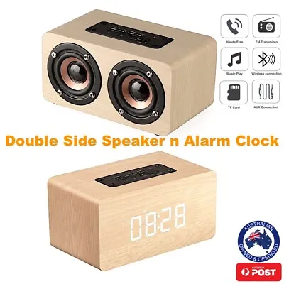 $39 • Buy SESO Double Horn Wooden Bluetooth Speaker Digital Alarm Clock AUX For PC