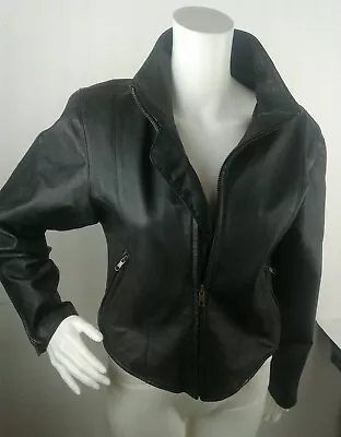 Womens Vintage Small HOT LEATHERS Leather Coat Thinsulate Liner Black Biker Moto • $49.99