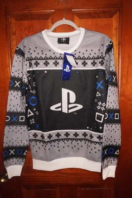 $20 • Buy PlayStation Christmas Ugly Holiday Sweater New Mens Black Gray PS - SMALL