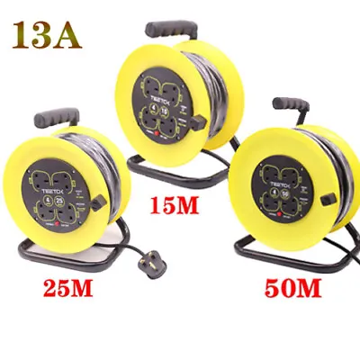 4 Way Gang Socket Extension Heavy Duty 5/10/15/25/50m Cable Reel Electrical Lead • £15.39