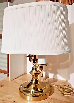 Vintage Brass Two Bulb Banker's Lamp With Pleated Oval Fabric Shade • $129