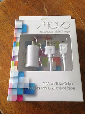 MOVE IN-CAR DUAL USB CAR CHARGER 2.4amp WHITE+MINI USB PICKUP WELCOME        ER1 • $18