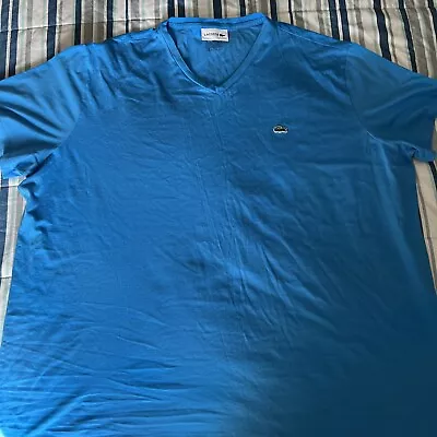 $10 • Buy Men's Lacoste Blue Short Sleeve Pima Cotton V-Neck Jersey T-Shirt