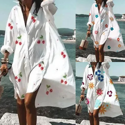 £6.99 • Buy Womens Floral V Neck Shirt Dress Summer Beach Holiday Bikini Cover Up Size 6-16