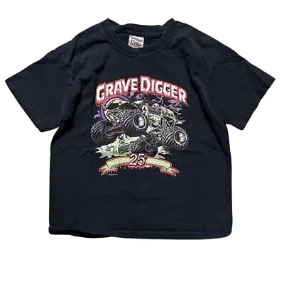 Vintage Monster Jam Grave Digger T Shirt Size Youth Y2K XL Black 25th 2006 • $10