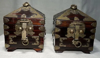 Set 2 Vintage Keepsake Box Wood With Brass Trim With Drawer • $35.99