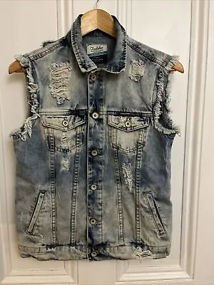 Zara Distressed Denim Gilet Size Small Jacket Top Waistcoat • $15.16