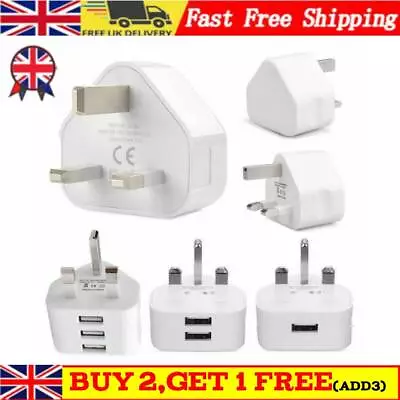 1/2/3 Ports Mains 3 Pin Plug Adapter Wall Charger Dual USB For Phones Tablets UK • £5.99