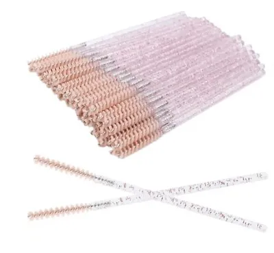 50 Pcs Disposable Thin Crystal  Mascara Wands Mini Lash Brush  Blush Color • $8.99
