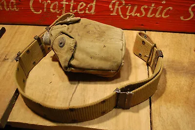 Vintage Metal Military Army Canteen With Belt And Cover  VERY OLD • $39.99