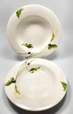 Mikasa Classic Calla Rimmed Soup Bowls 9.13in Set Of 2 White Floral Y4109 • $16