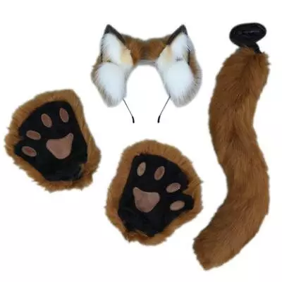 Wolf Ears Headbands+ Paw Gloves + Tail Set Plush Headwear For Cosplay Festivals • $37.76