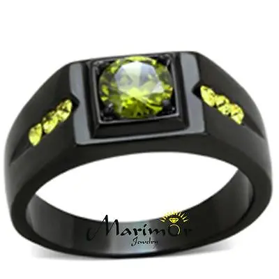 Men's 1 Ct Olivine Green Cubic Zirconia Stainless Steel Black Ion Plated Ring • $18