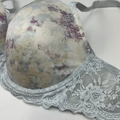 VICTORIAS SECRET Dream Angels Lined Demi 38D Sky Blue Lace Wire Flower Purple • $19.99