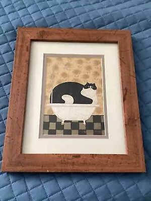 Warren Kimble Framed American Folk Art Prints Fat Black Cat In Bath: 12” X 10 • $33