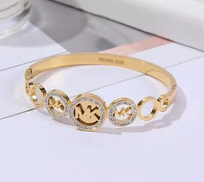 NEW Michael Kors Oval Logo Gold Color Bangle Bracelet(7.5 In MK) • $44.49
