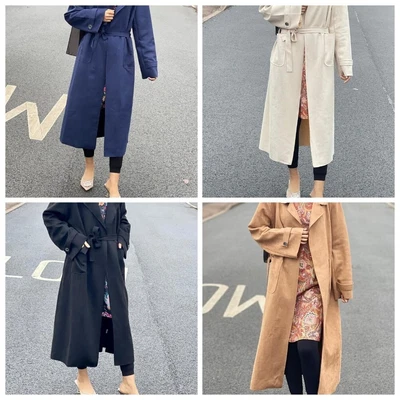 £19.99 • Buy Women's Suede Belted Winter Wind Jacket Outdoor Ladies Trench Coat Maxi Overcoat