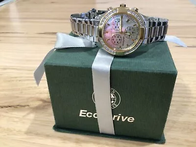 Citizen Eco Drive Chronograph Unisex Watch With Diamonds ~ 2 Tone ~ Pre Owned • $350
