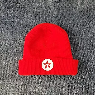 Vintage 80s TEXACO Stocking Cap Beanie Hat Red Measures 7 1/4  Side Side • $22.38