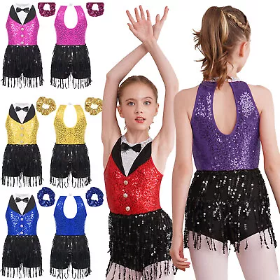 Kids Girls Dress Dancewear Leotard Ballerina Sequin Ballroom Costume Dance Set • $14.95