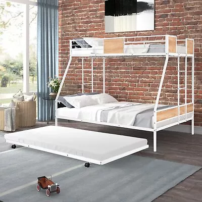 Metal Twin Over Full Bunk Bed With Trundle Heavy-duty Sturdy Metal Noise Reduced • $308.90