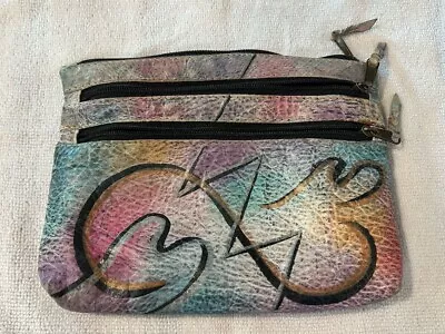 Vintage 80’s The Animal Hand Painted Genuine Leather Bag Boho Art Watercolor • $25