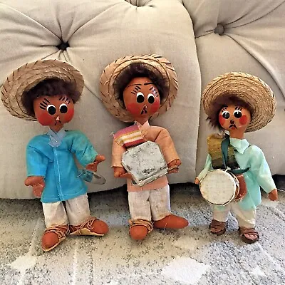 Vintage 50's Mexican FOLK ART Mexico Band Mariachi Figurine Dolls Instruments • $69
