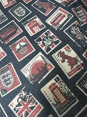 LONDON STAMPS UNION JACK 100%  COTTON FABRIC JUBILEE Sold By Meters 👉SALE • £7.99