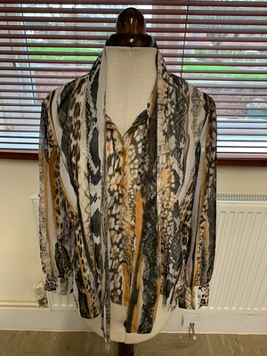 £1.99 • Buy WIYA - Ladies Size S Black, Ivory & Mustard L/S Pussy Bow Blouse Top Immaculate