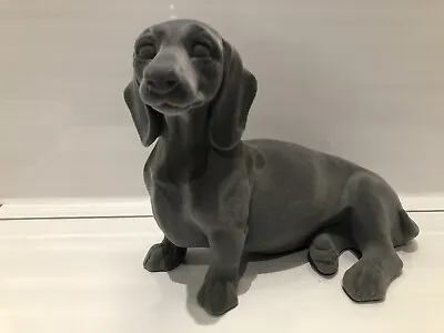 Grey Velveteen Sitting Daschund Ornament Dog Figurine Gift Present • £16.89