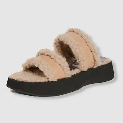 $250 Staud Women's Beige Siesta Faux Shearling Slide Sandal Shoes Size 38 • $80.38