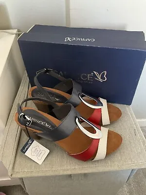 Caprice Navy/red/white Block Heeled Sandal Size 6 • £35