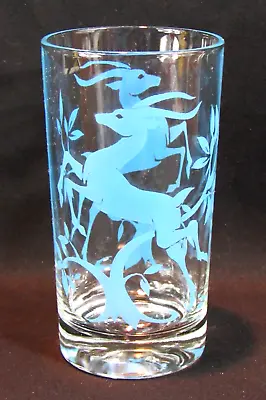 MCM Blue Gazelle Deer Antelope Drinking Glasses Set 10 Hazel Atlas Vintage 50s • $54