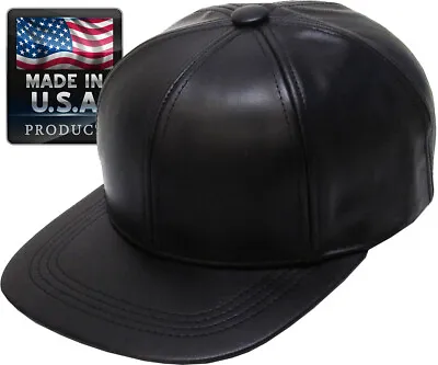 Made In USA 100% Genuine Leather Solid Baseball Ball Cap Adjustable Hat • $19.99