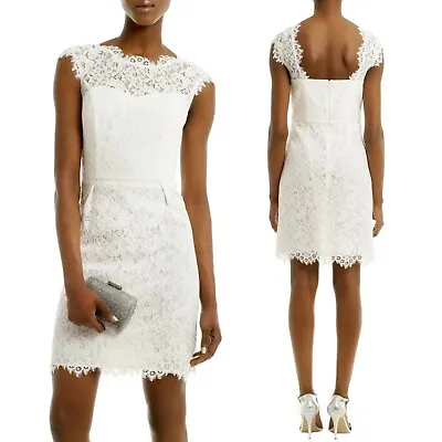 SHOSHANNA Lace Scarlett Ivory White Sheath Dress Sz 6 Floral Bridal Wedding • $42