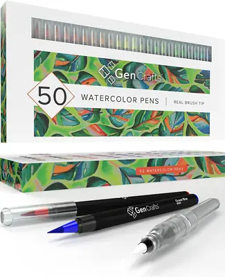 $88.55 • Buy Watercolor Brush Pens Set Of 50 Premium Colors - Real Brush Tips - No Mess Stora