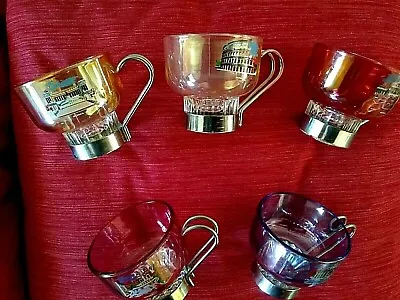 Vintage Italian Espresso / Coffee Glass Cups With Metal Holders - Set Of 6 • $33.78