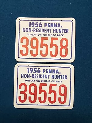 2 Vintage 1956 PENNA Pennsylvania Non-Resident Hunter Hunting License • $30