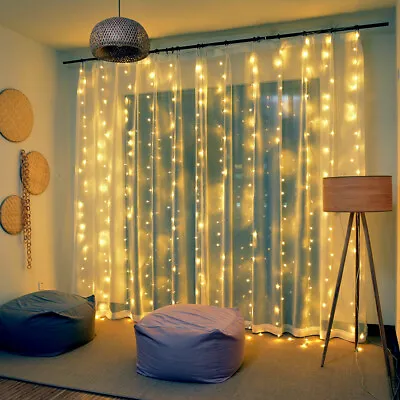 $12.99 • Buy Window Curtain Lights 8 Mode LED Fariy String Lights For Party Garden Room Wall