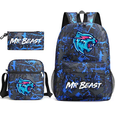 Kids Mr Beast Lightning Cat Backpack Student Schoolbag Shoulder Bag Pen Bags Set • $40.68