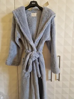 M&s Soft Blue Fleece Dressing Gown With Hood. Medium. Nwt  • £15