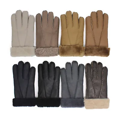 Mens Real Genuine Leather Sheepskin Shearling Gloves Warm Mitten Black Brown New • $14.98