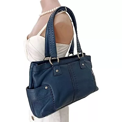 Oroton Blue Genuine Leather Shoulder Bag 3 Compartments Handbag • $69