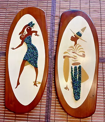 1960s Mid-Century Pebble Art Calypso Belart 2-Piece Wall Plaque Set 8x20 In MCM • $185.95